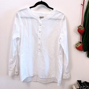 Gap White L Crew Neck Half-Button Long Sleeve Dotted Swiss Shirt / Swim Cover Up
